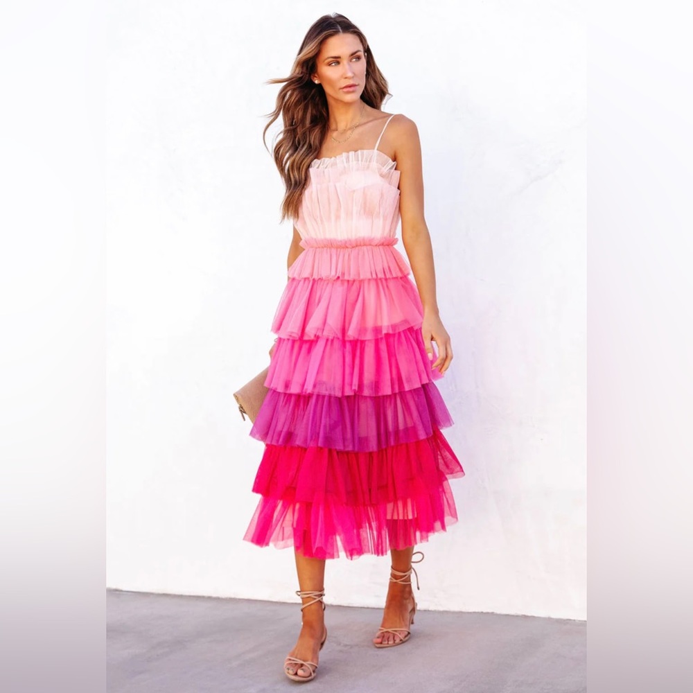 FUN & COLORFUL Tulle Tiered Party Dress in Pinks Sz M Medium